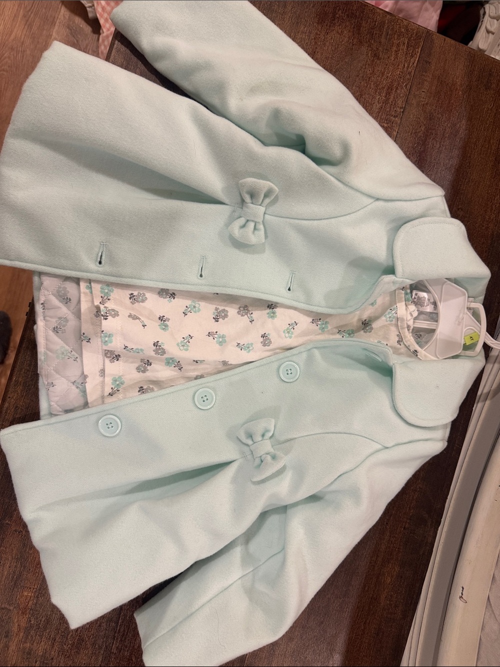 Little Me Mint Bow-Accent Pea Coat